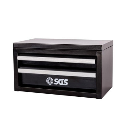 SGS Black Mini Tool Box Metal 2 Drawers For DIY Craft Home 27.5x15x15cm Fun Gift