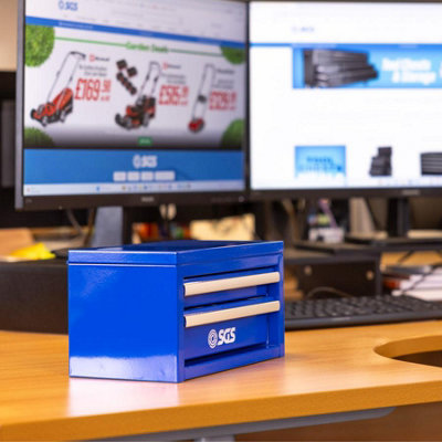 SGS Blue Mini Tool Box Metal 2 Drawers For DIY Crafts Home 27.5x15x15cm ...