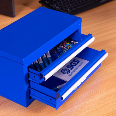 SGS Blue Mini Tool Box Metal 2 Drawers For DIY Crafts Home 27.5x15x15cm ...