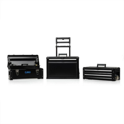 SGS Mobile 3 Part Tool Box, Stackable Storage, Portable, Wheels & Handle, Black