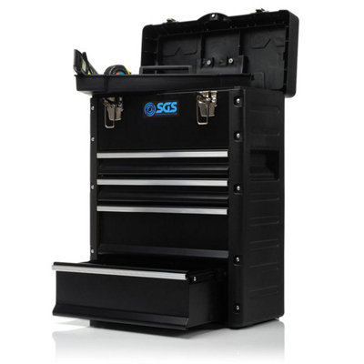 SGS Mobile Rolling Suitcase Tool Box 4 Drawers, Top Box w/ Tray, Clasps ...