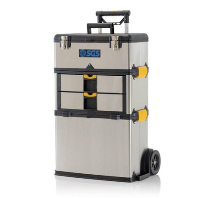 SGS Stainless Mobile Stackable 3-in-1 Tool Box Chest W/ Wheels &  Pull Handle