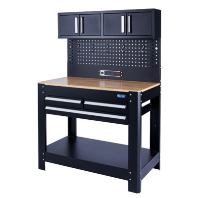 SGS Sturdy Garage Work Bench with Pegboard, 3 Drawers, Wall Cabinets ...