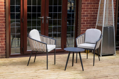 SH&G Bolingbroke 2 Seat Bistro Set - 3 Piece Round Table & Chairs - Aluminium & Grey Rattan with Beige Cushions - Indoor & Outdoor