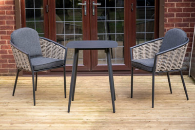 SH&G Bolingbroke 2 Seat Bistro Set - 3 Piece Square Table & Chairs - Aluminium & Grey Rattan with Grey Cushions - Outdoor