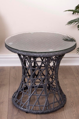 SH&G Rattan Side Table - For 360 Papasan Moon Chairs - Grey Rattan with ...