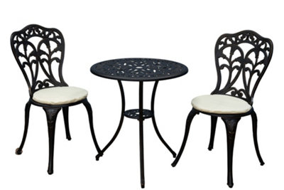 SH&G Scotney 2 Seat Bistro Set - 3 Piece Round Table & Chairs - Antique Bronze Aluminium with Cream Cushions - Indoor & Outdoor