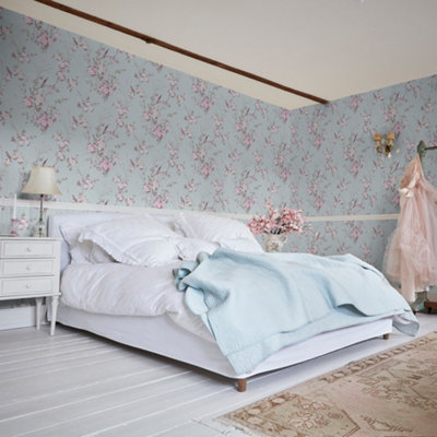 Shabby Chic by Rachel Ashwell Bird Chinoiserie Blue Floral Wallpaper