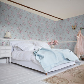 Shabby Chic by Rachel Ashwell Bird Chinoiserie Blue Floral Wallpaper