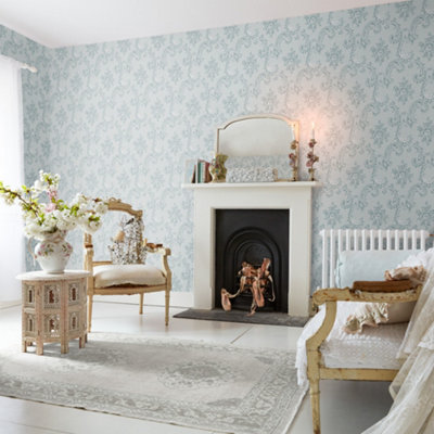 Shabby Chic by Rachel Ashwell Boudoir Beauty Blue Floral Wallpaper