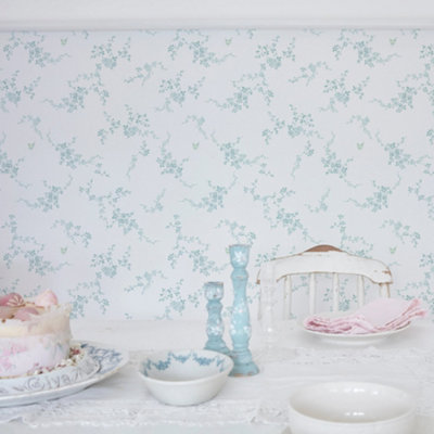 Shabby Chic by Rachel Ashwell Butterflies Duck Egg Floral Wallpaper