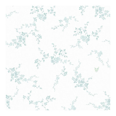 Shabby Chic by Rachel Ashwell Butterflies Duck Egg Floral Wallpaper