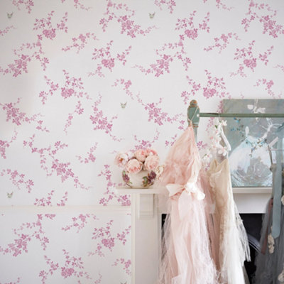 Shabby Chic by Rachel Ashwell Butterflies Pink Floral Wallpaper