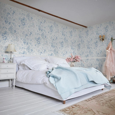 Shabby Chic by Rachel Ashwell Romantic Rose Blue  Floral Wallpaper