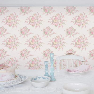 Shabby Chic by Rachel Ashwell Rose Blossom Pink Multi Damask Wallpaper