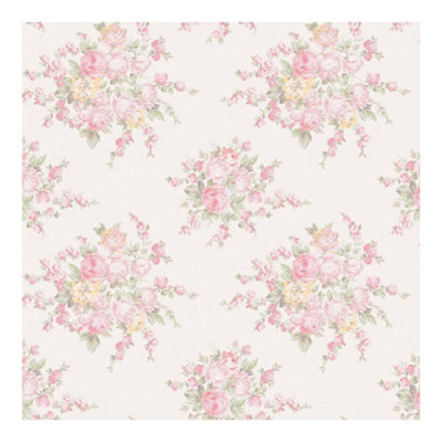 Shabby Chic by Rachel Ashwell Rose Blossom Pink Multi Damask Wallpaper