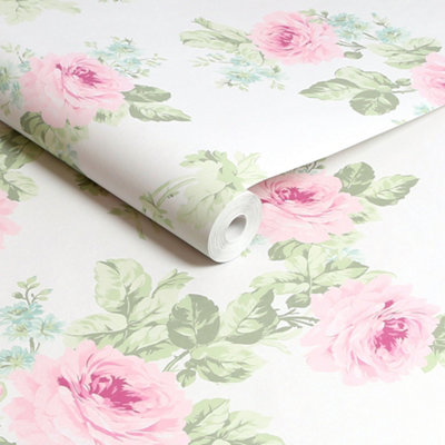 Shabby Chic by Rachel Ashwell Royal Bouquet Pink Floral Wallpaper