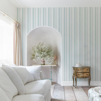 Shabby Chic by Rachel Ashwell Watercolour Stripe Blue Wallpaper