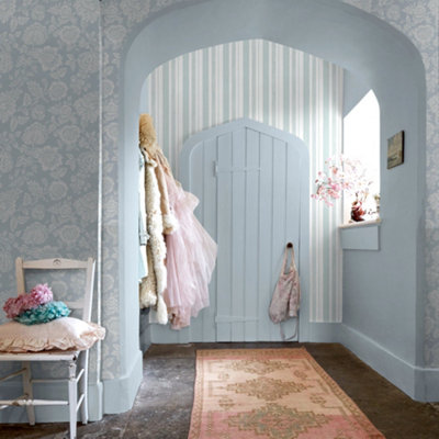 Shabby Chic by Rachel Ashwell Watercolour Stripe Blue Wallpaper