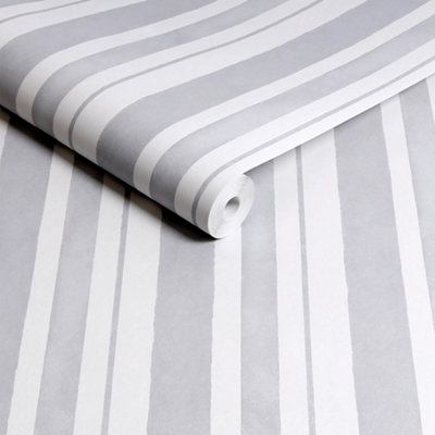 Shabby Chic by Rachel Ashwell Watercolour Stripe Grey Stripped Wallpaper