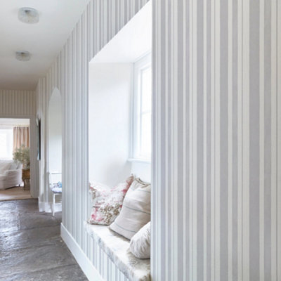 Shabby Chic by Rachel Ashwell Watercolour Stripe Grey Stripped Wallpaper