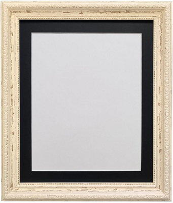 Shabby Chic Distressed Cream with Black Mount for Image Size A2