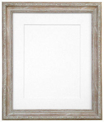 Shabby Chic Distressed Wood with White Mount for Image Size 16 x 12 Inch