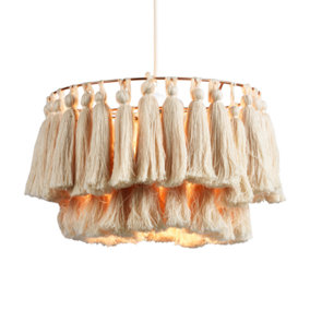 Shabby Chic Double Tier Cotton Tassels Pendant Light Shade with Rose Gold Frame