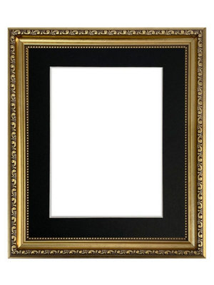 Shabby Chic Gold Frame with Black Mount for Image Size 10 x 4 Inch