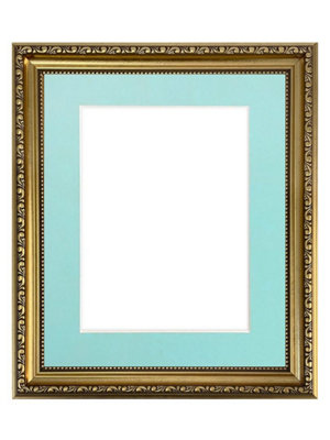 Shabby Chic Gold Frame with Blue Mount for Image Size 10 x 4 Inch