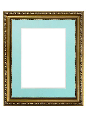 Shabby Chic Gold Frame with Blue Mount for Image Size 12 x 8 Inch