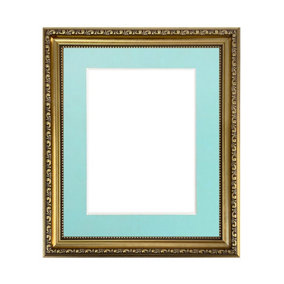 Shabby Chic Gold Frame with Blue Mount for Image Size 7 x 5 Inch