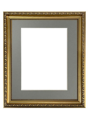 Shabby Chic Gold Frame with Dark Grey Mount for Image Size 10 x 4 Inch