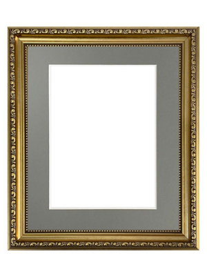 Shabby Chic Gold Frame with Dark Grey Mount for Image Size 12 x 10 Inch