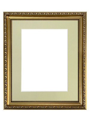 Shabby Chic Gold Frame with Light Grey Mount for Image Size 10 x 4 Inch