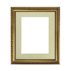 Shabby Chic Gold Frame with Light Grey Mount for Image Size 10 x 4 Inch