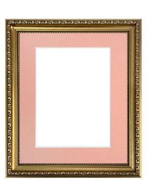 Shabby Chic Gold Frame with Pink Mount for Image Size 10 x 4 Inch