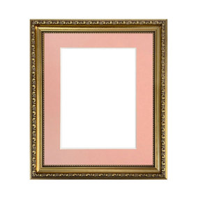 Shabby Chic Gold Frame with Pink Mount for Image Size 14 x 8 Inch