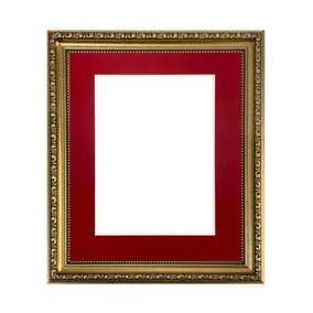 Shabby Chic Gold Frame with Red Mount for Image Size 10 x 4 Inch