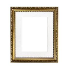 Shabby Chic Gold Frame with White Mount for Image Size 10 x 4 Inch