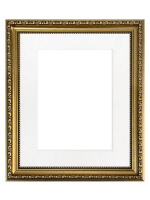 Shabby Chic Gold Frame with White Mount for Image Size 10 x 8 Inch