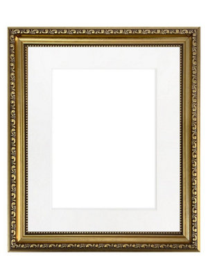Shabby Chic Gold Frame with White Mount for Image Size 15 x 10 Inch