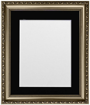 Shabby Chic Gun Metal Frame with Black Mount for Image Size 14 x 8 Inch