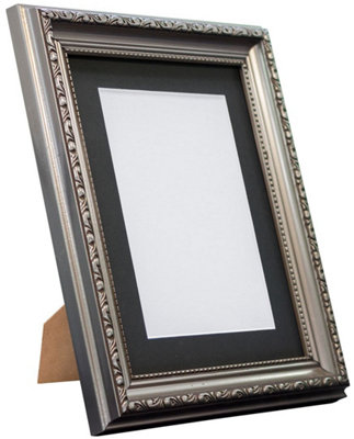 Shabby Chic Gun Metal Frame with Black Mount for Image Size 6 x 4 Inch