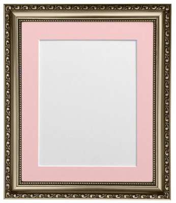 Shabby Chic Gun Metal Frame with Pink Mount for Image Size 10 x 4 Inch