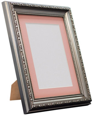 Shabby Chic Gun Metal Frame with Pink Mount for Image Size 10 x 8 Inch