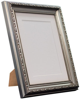 Shabby Chic Gun Metal Frame with White Mount for Image Size 7 x 5 Inch