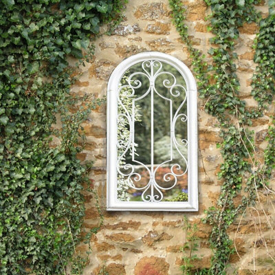 Shabby Chic Scrolled Arch Sandy Finish Indoor/Outdoor Garden Mirror