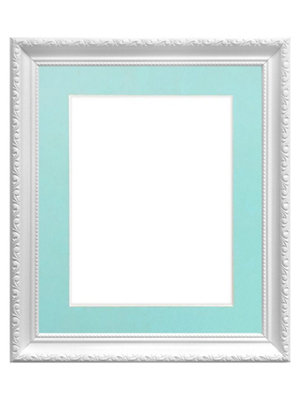 Shabby Chic White Frame with Blue Mount for Image Size 10 x 4 Inch