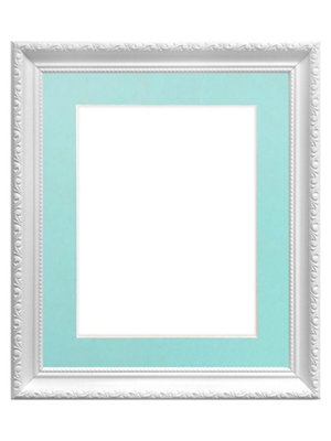 Shabby Chic White Frame with Blue Mount for Image Size 10 x 8 Inch